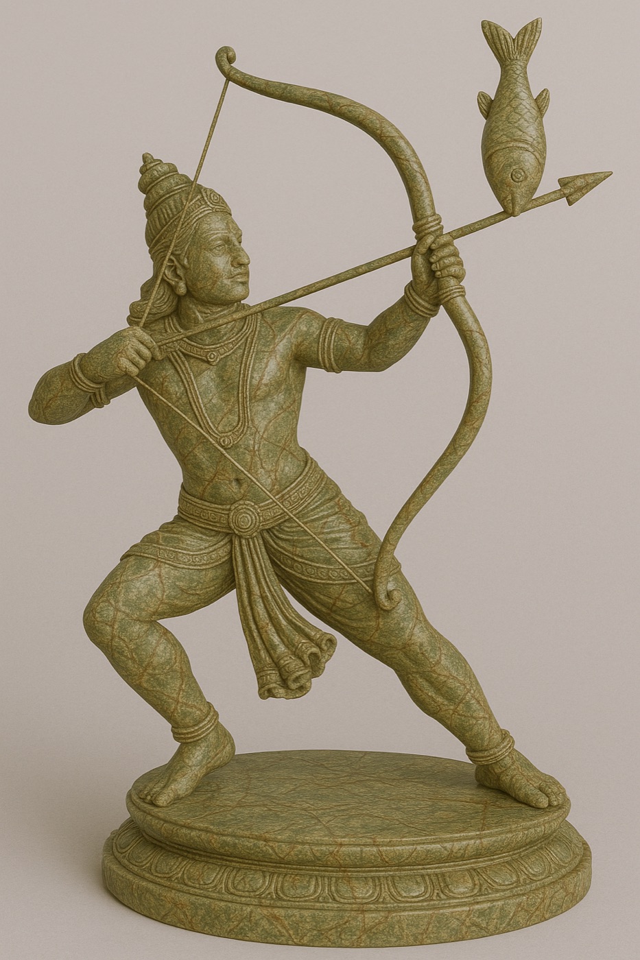 Arjuna, the archer, carved in green stone