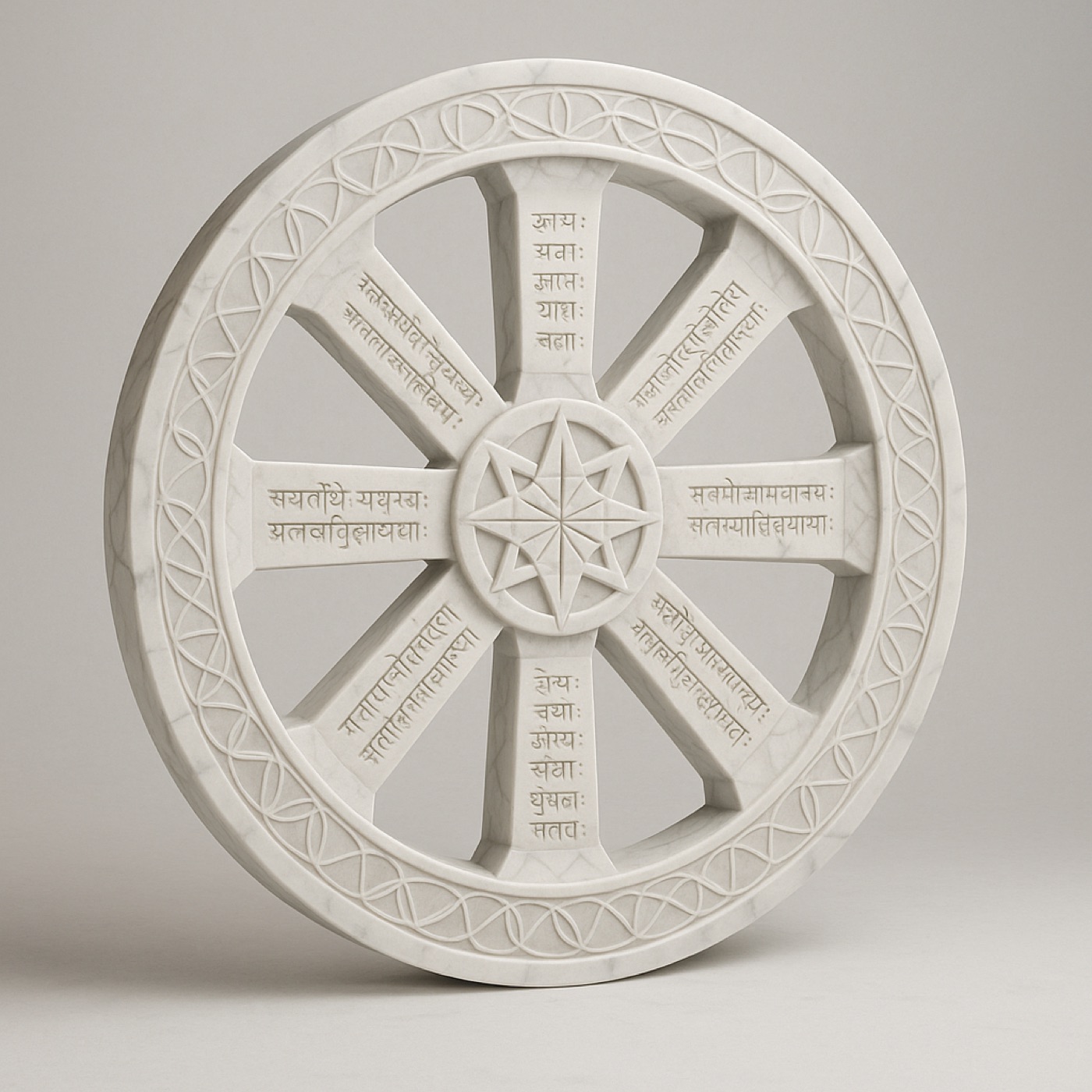 Dharma Chakra, carved in white marble